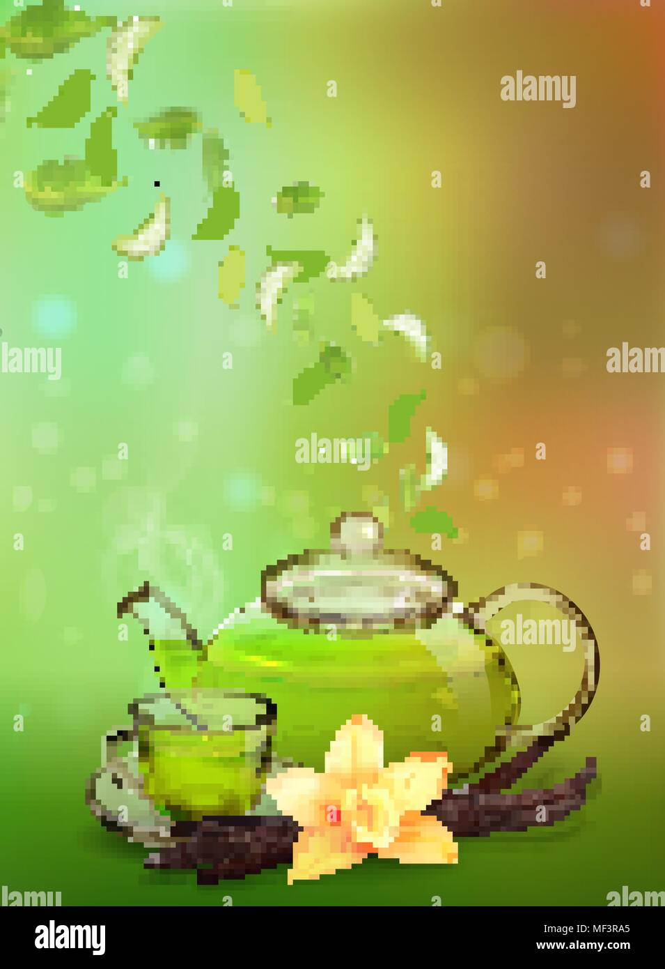 Tea advertising flyer, poster or banner template. Green tea ad, with