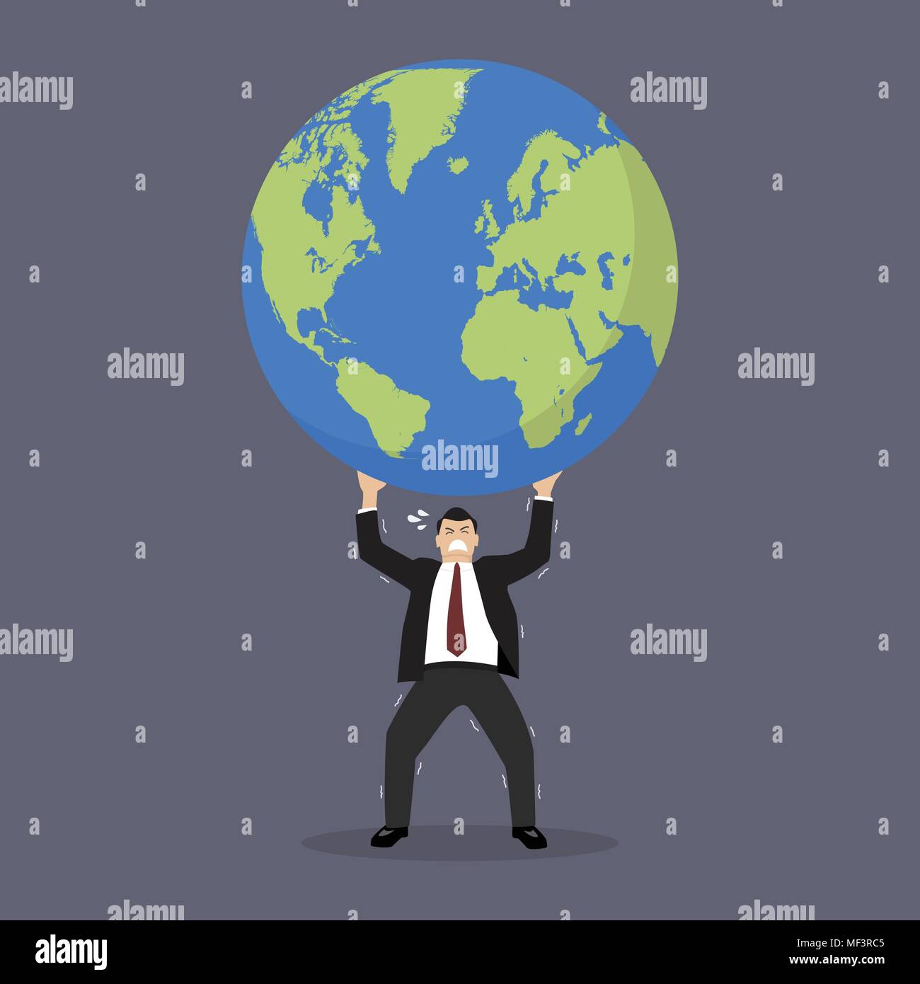 Businessman struggling to carry globe. Vector illustration Stock Vector