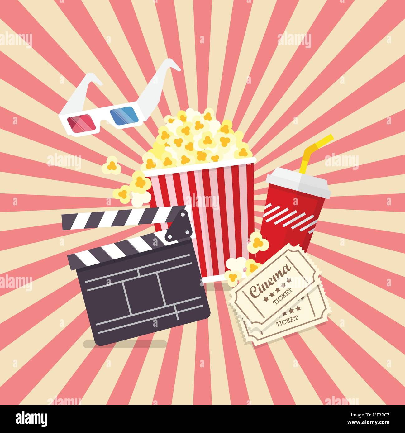 Movie and film elements in flat design. Movie poster template Stock