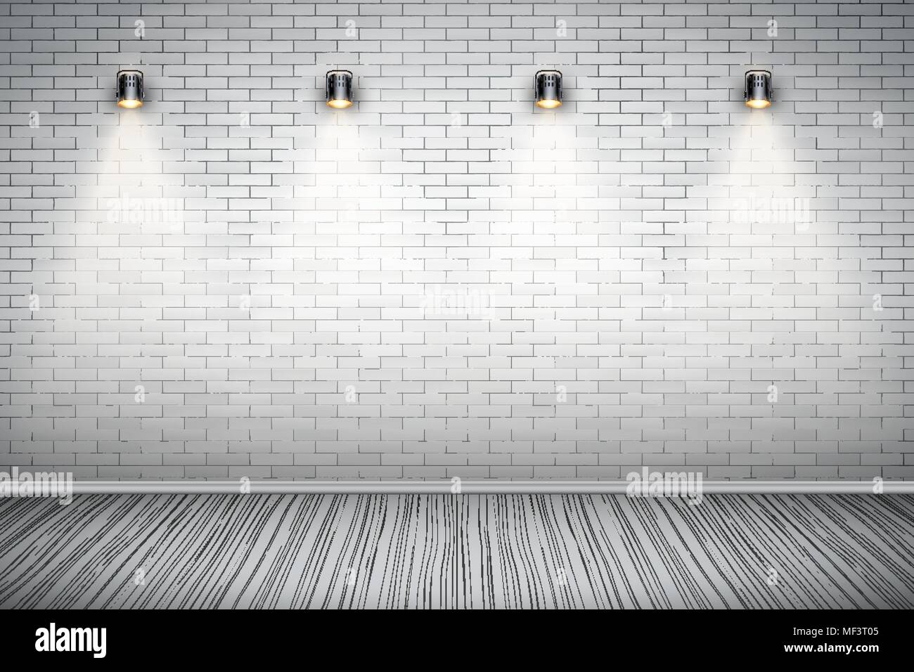 White brick wall room with vintage spotlights Stock Vector