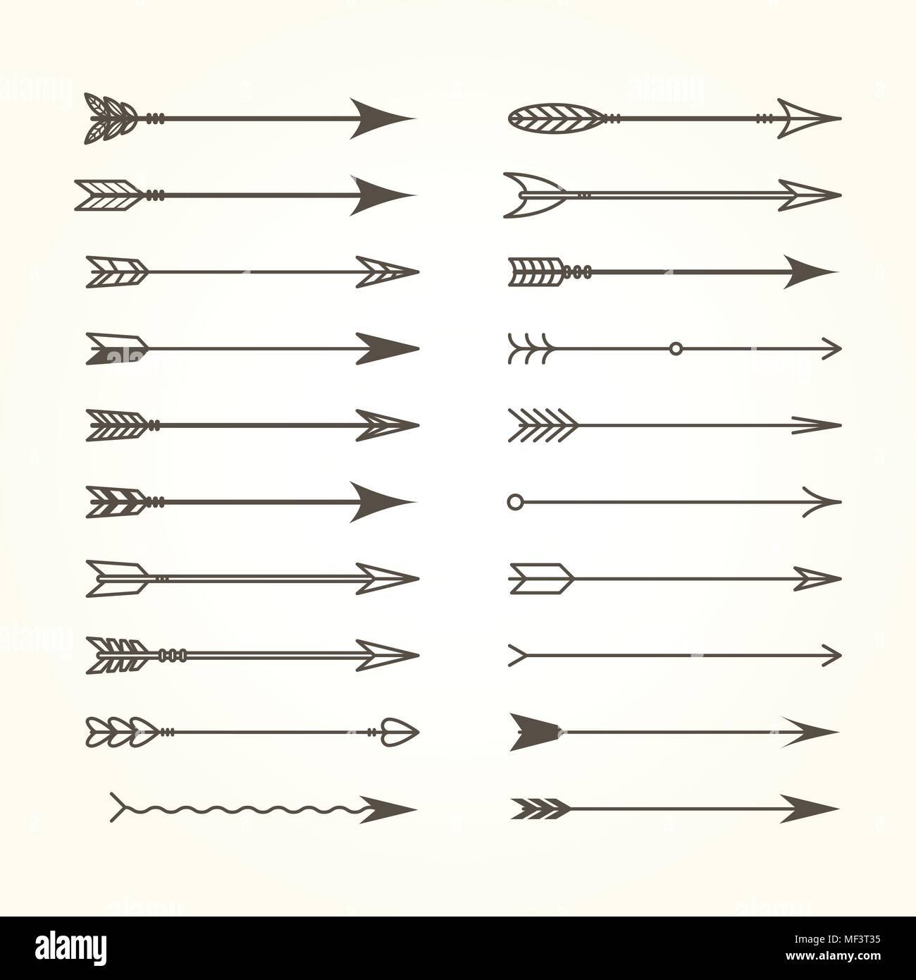 Set of bow arrows ethnic archery arrows in different designs Stock