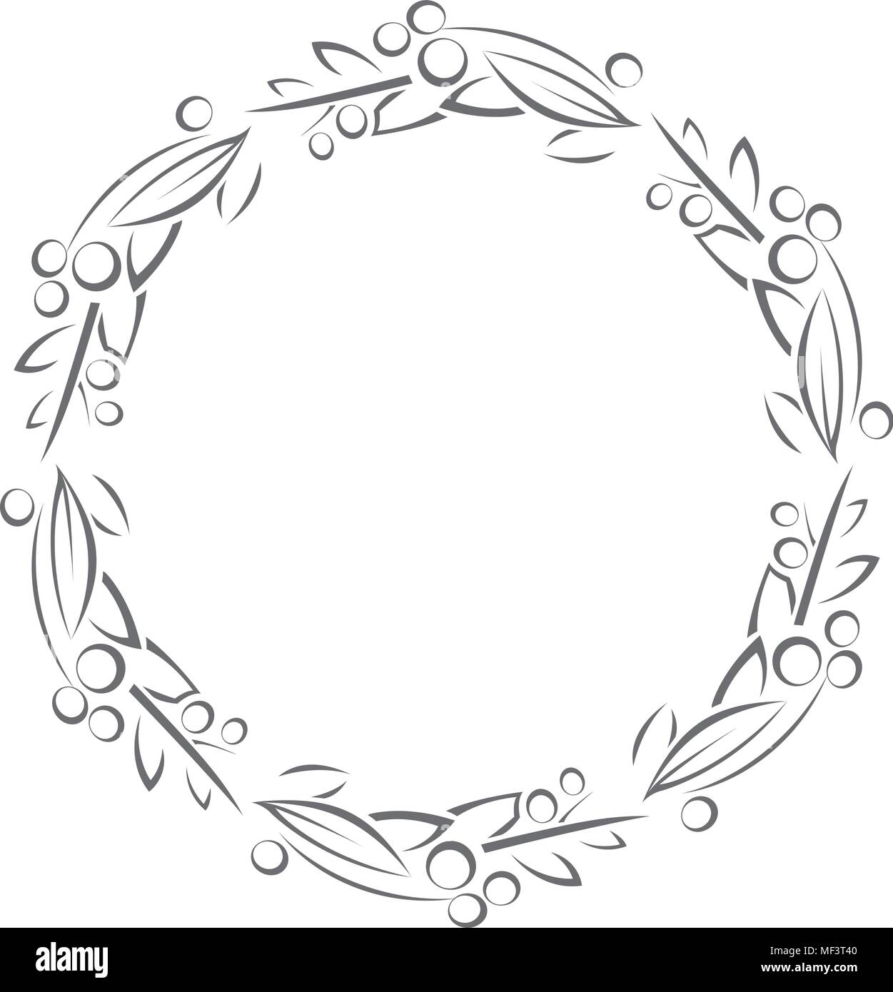 Round frame with leaves and berries outline Stock Vector