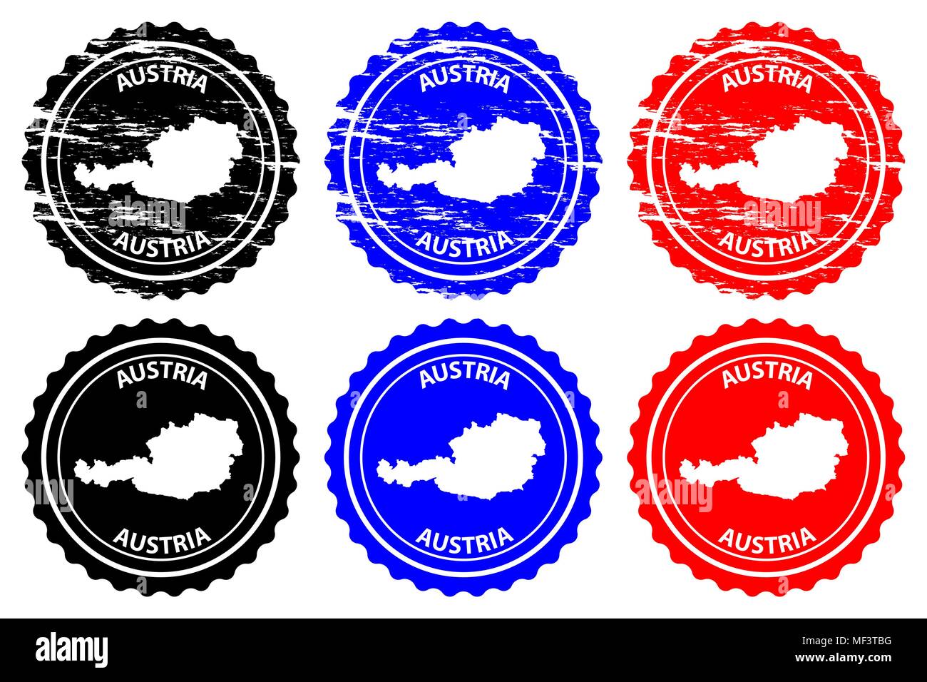 Austria - rubber stamp - vector, Austria map pattern - sticker - black, blue and red Stock Vector