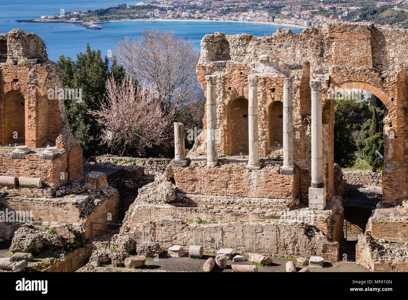 Ancient Greek-Roman theatre of Taormina, Sicily. Stock Photo