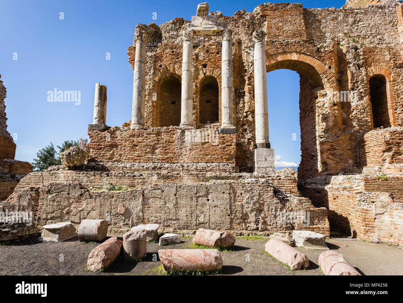 Ancient Greek-Roman theatre of Taormina, Sicily. Stock Photo