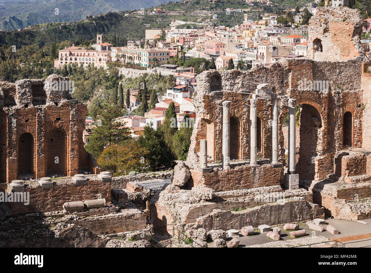 Ancient Greek-Roman theatre of Taormina, Sicily. Stock Photo