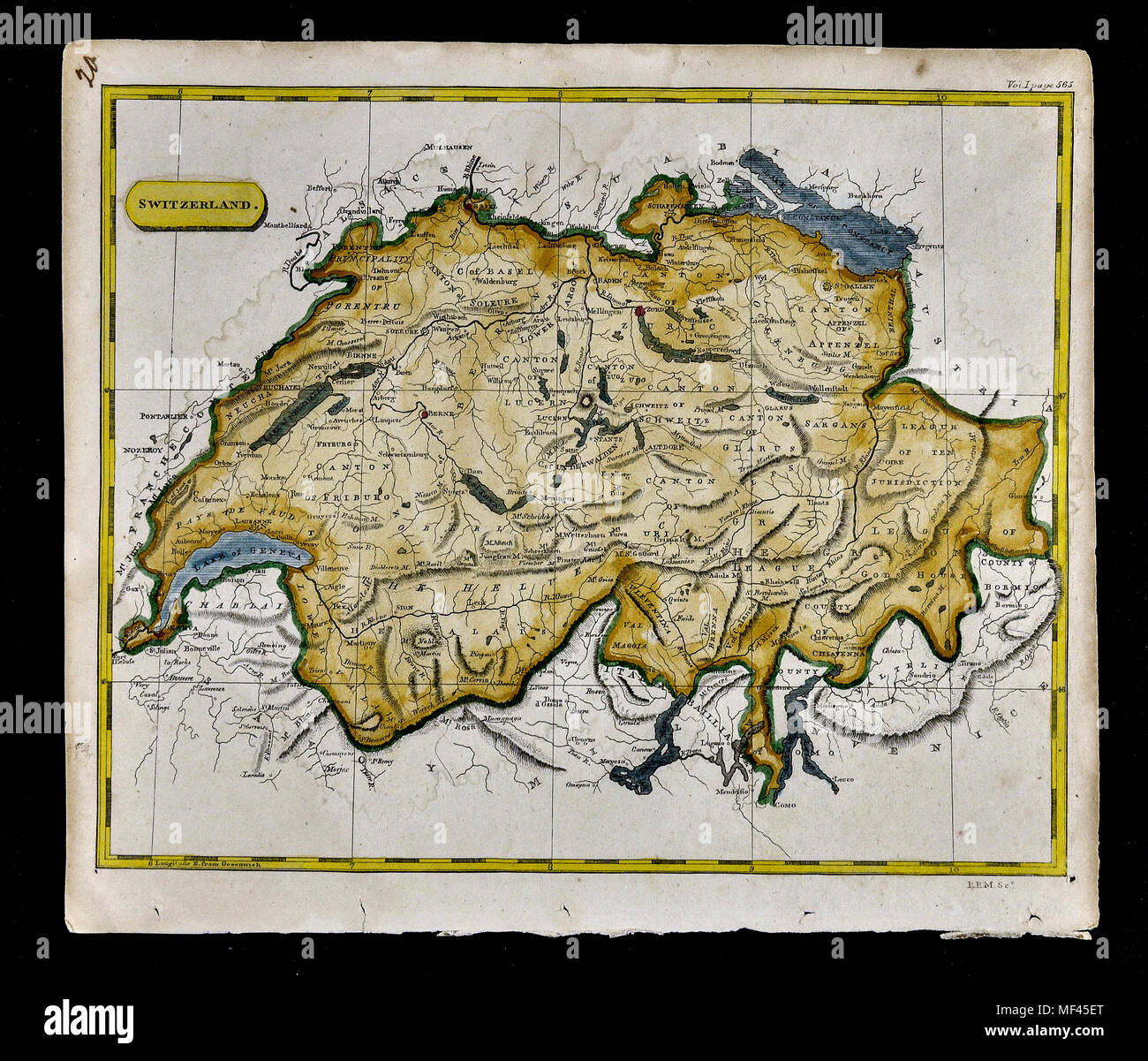 1804 Arrowsmith Map - Switzerland - Geneva Bern Lucerne Zurich Lake Constance Stock Photo