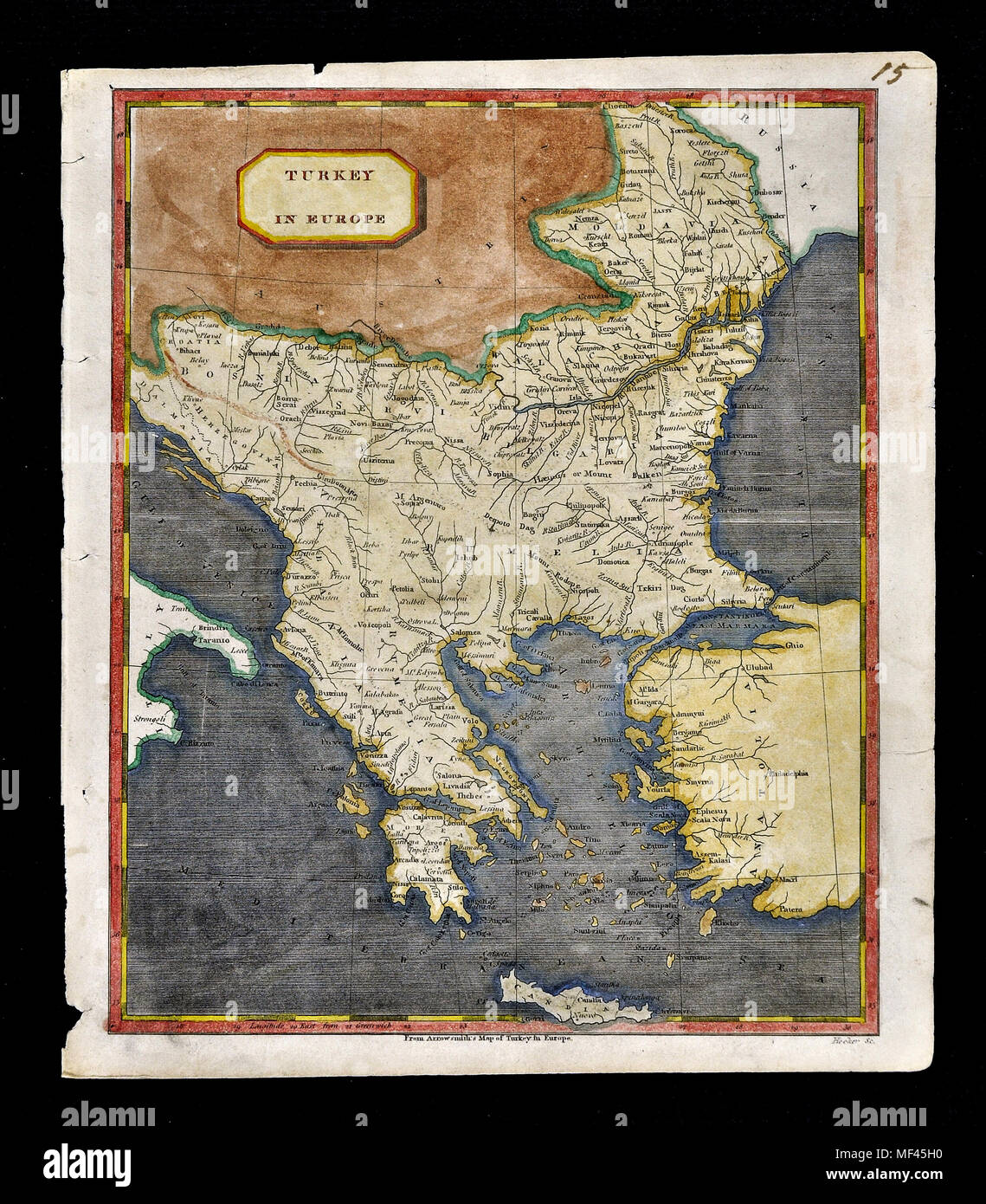 1804 Arrowsmith Map Turkey in Europe Greece Balkans Romania Bulgaria Transylvania Serbia Bosnia Montengegro Stock Photo