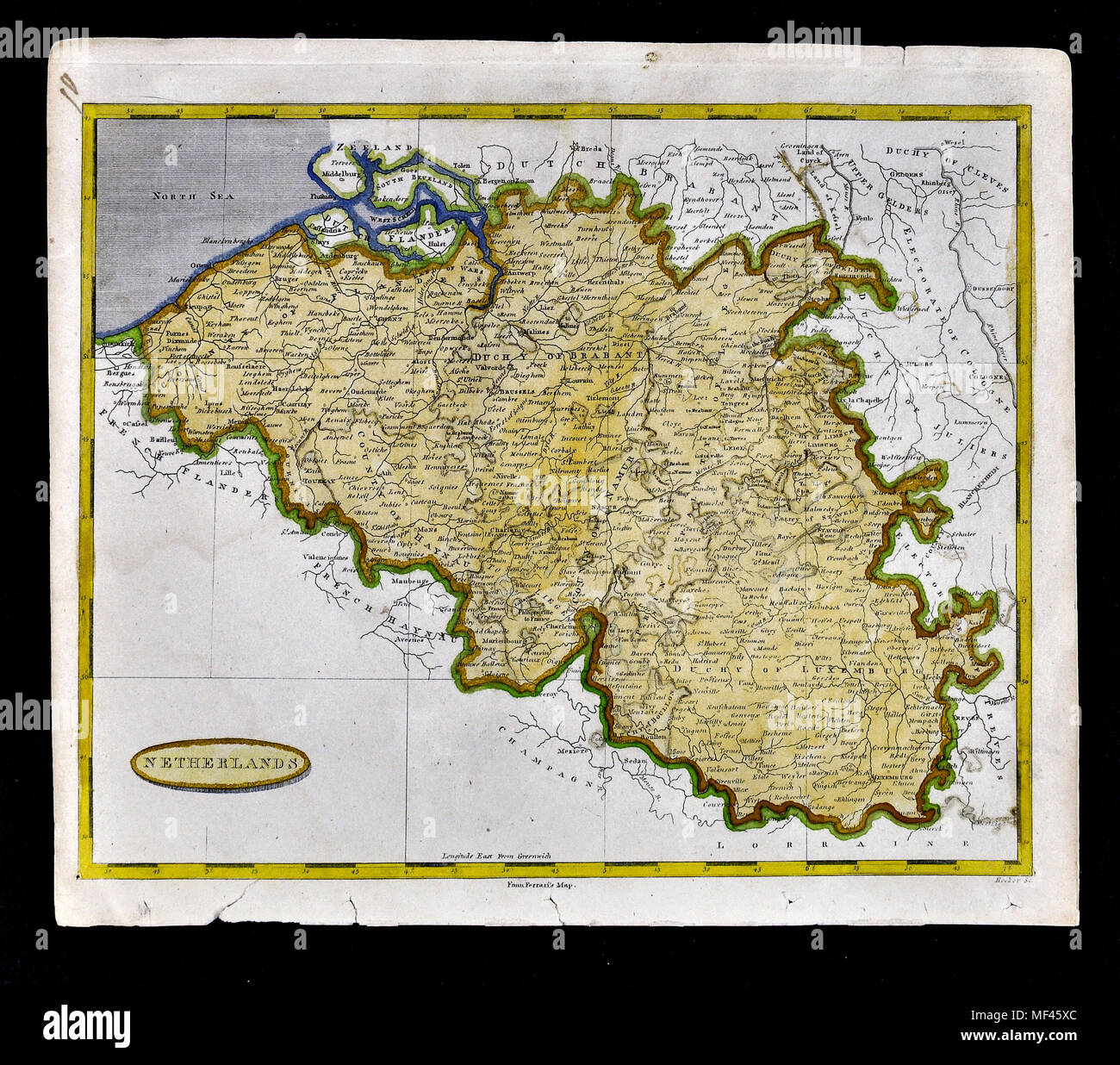 1804 Arrowsmith Map - Belgium - Brussels Gent Luxembourg Europe Stock Photo