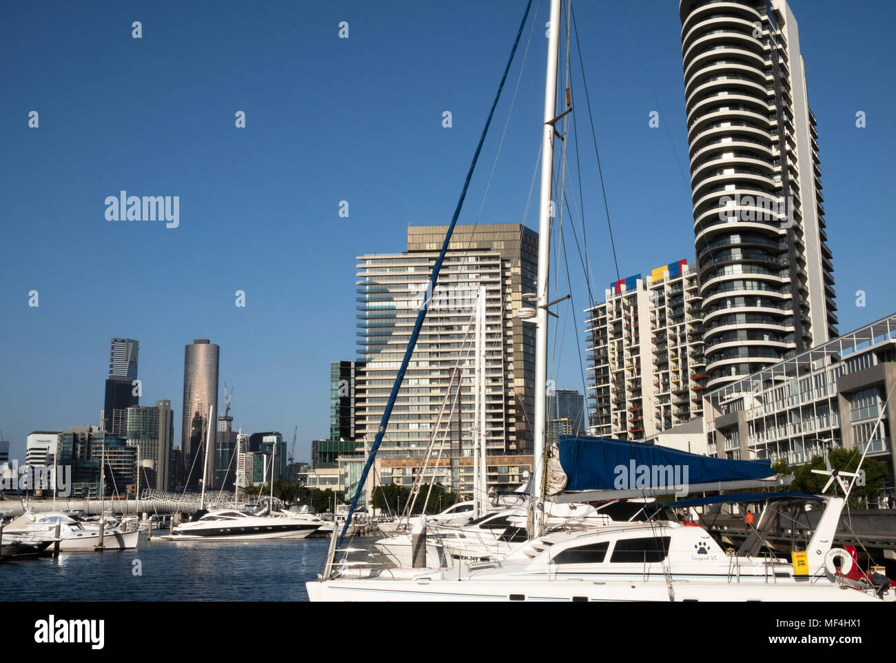 Boats moored at Dockland in Melbourne, Victoria, Australia Stock Photo