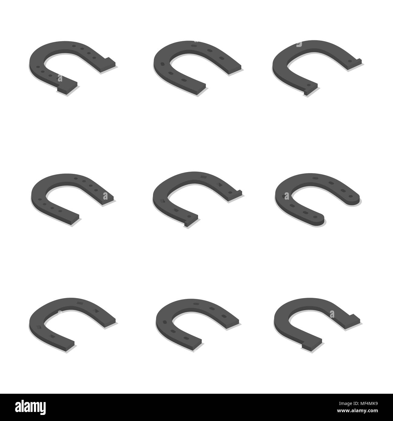 Set of different horseshoes isolated on white background. Flat 3D