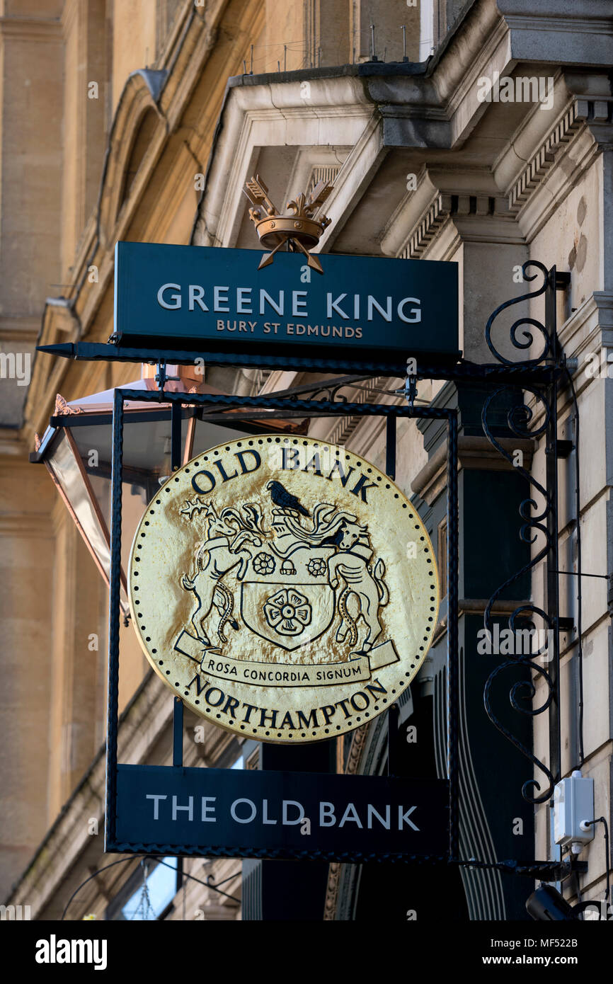 The Old Bank pub sign, Northampton, Northamptonshire, England, UK Stock Photo