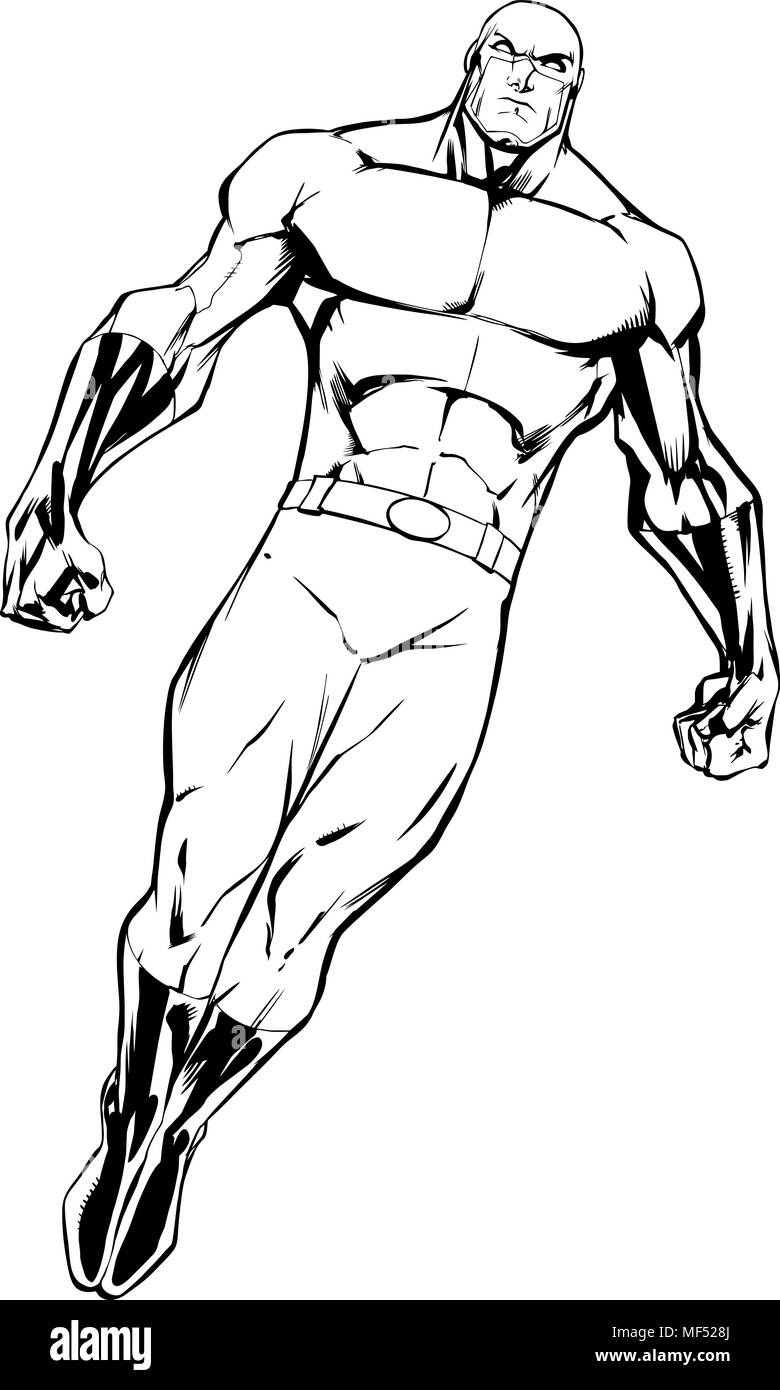 Superhero Black on White - Vector Illustration. super, hero, man, power,  comic book, body, male, black, african, african american