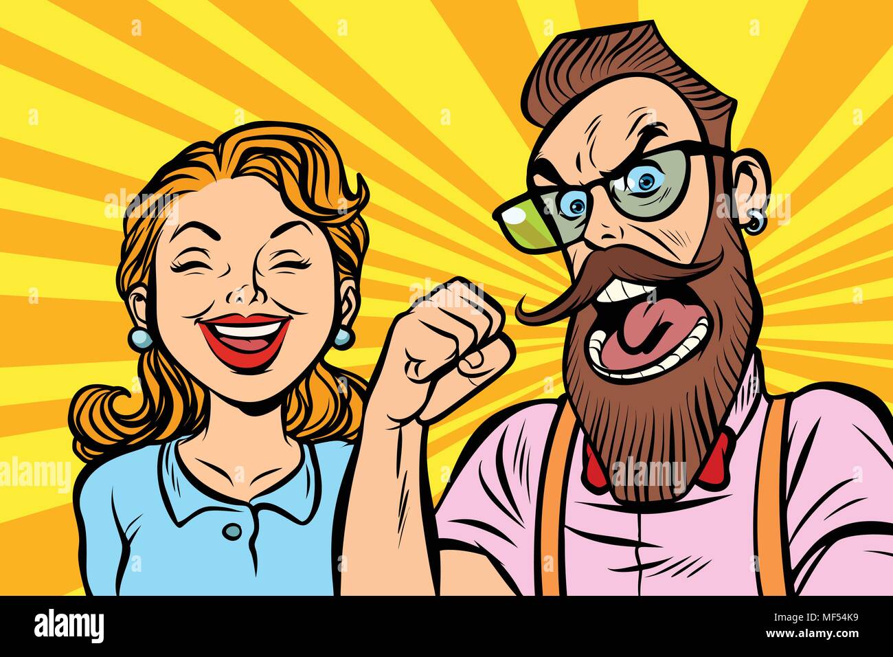 Couple man and woman. Anger and laughter Stock Vector
