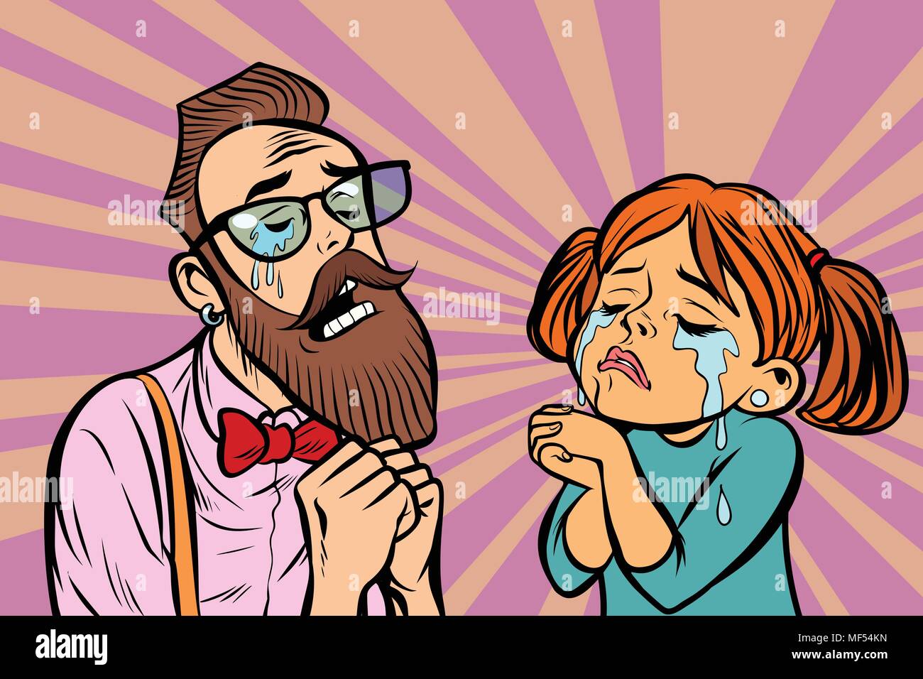 Hipster couple man and woman crying and praying Stock Vector