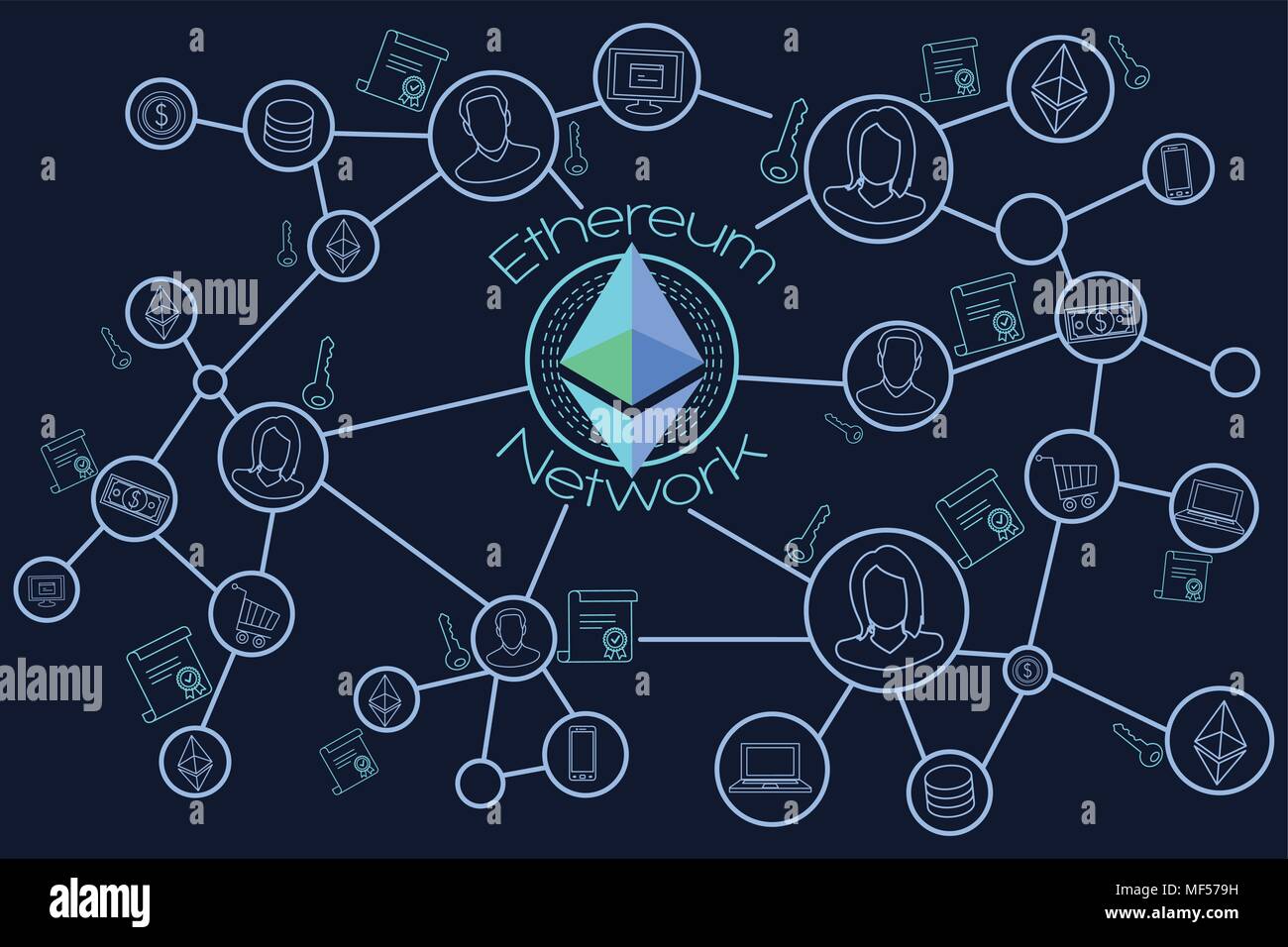 A vector illustration of Ethereum Network Blockchain Conceptual Stock Vector