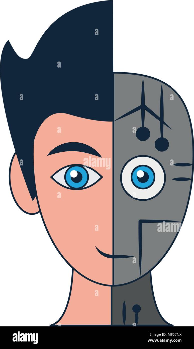 Human and robot head silhouette Stock Vector