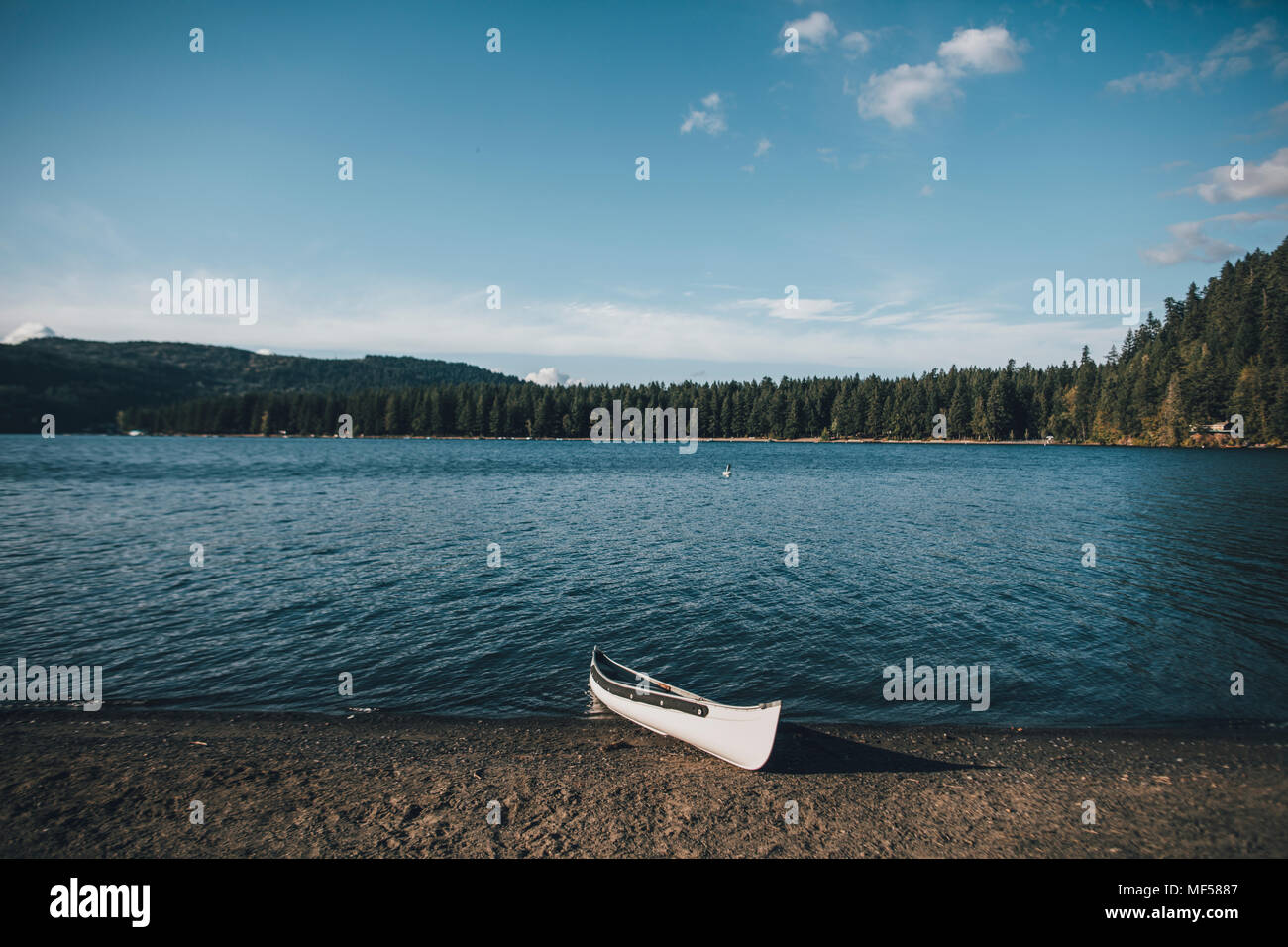 Canada, British Columbia, Cultus Lake, kanu at lakeshore Stock Photo