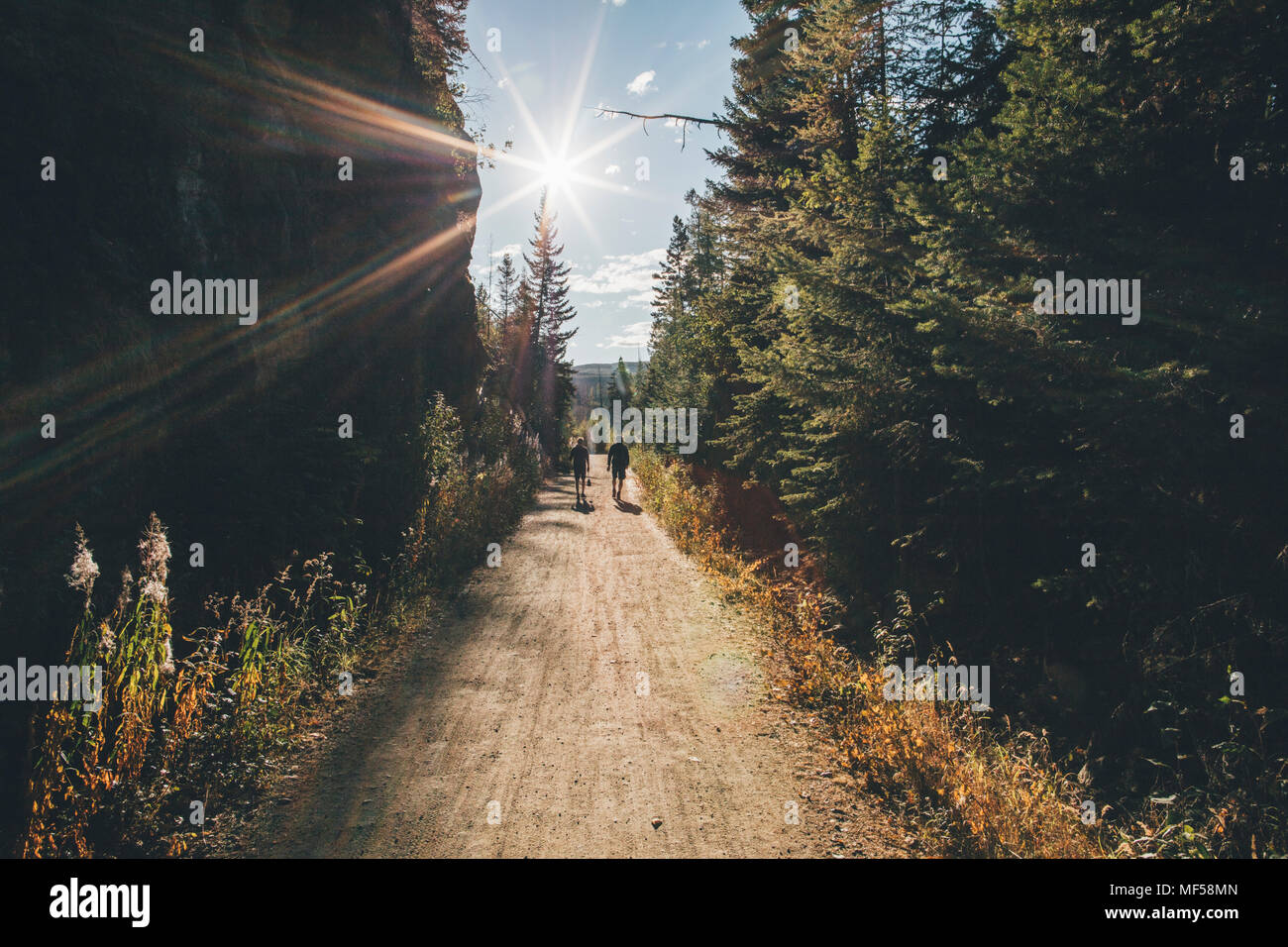 Canada, British Columbia, Kelowna, Myra Canyon, hikers on Kettle Valley
