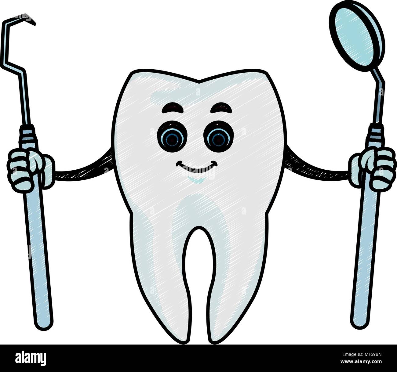 Tooth with dental tools funny cartoon scribble Stock Vector Image & Art -  Alamy