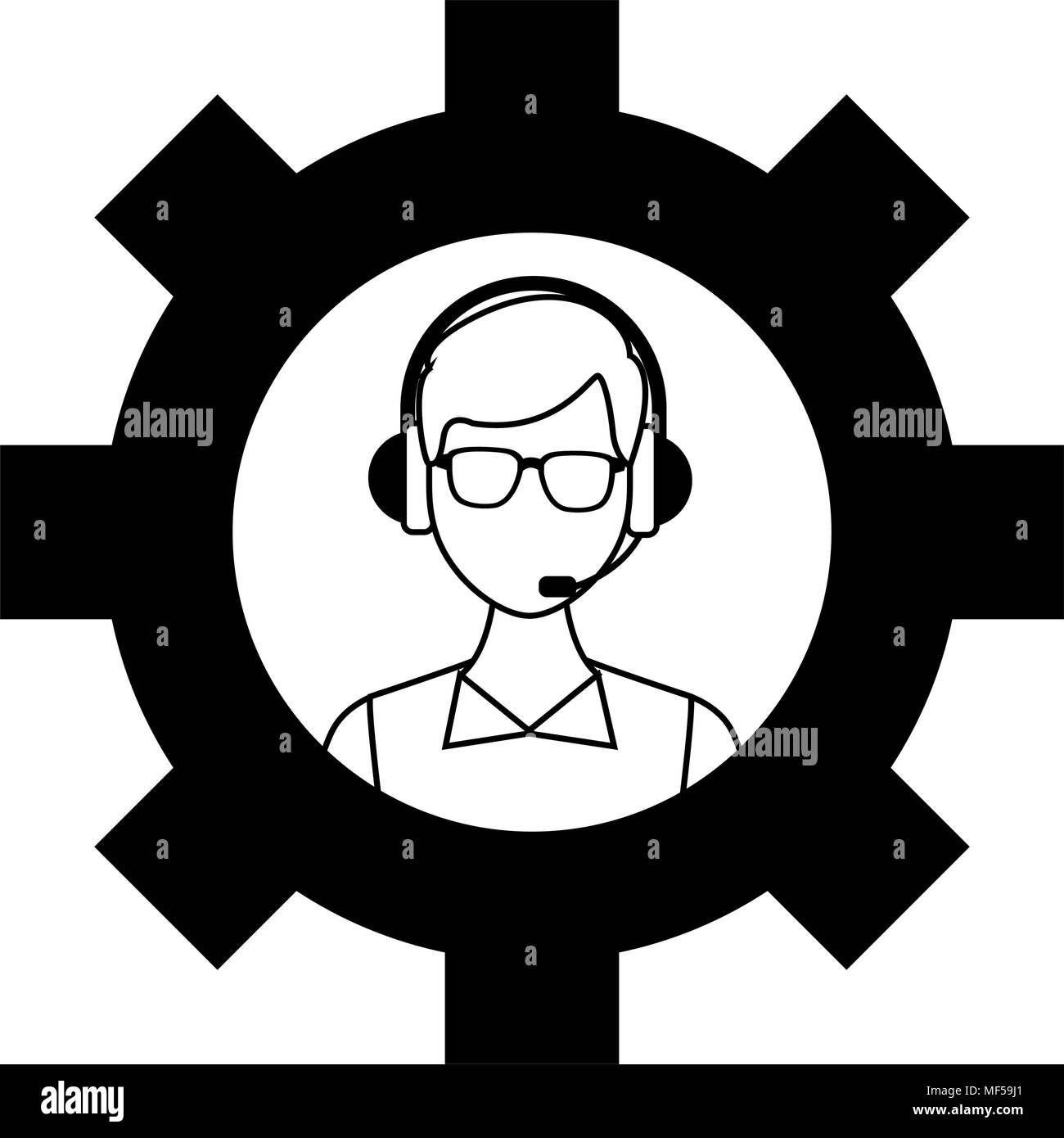 call-center-agent-inside-gear-on-black-and-white-stock-vector-image