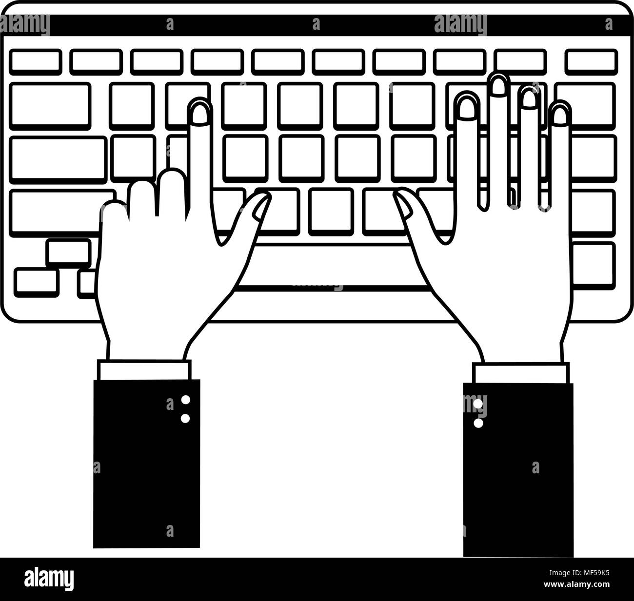 Hands using keyboard on black and white Stock Vector