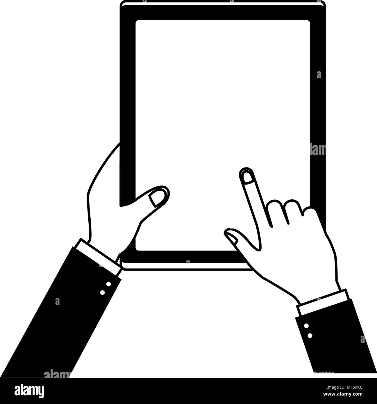 Hands with tablet on black and white Stock Vector Image & Art - Alamy