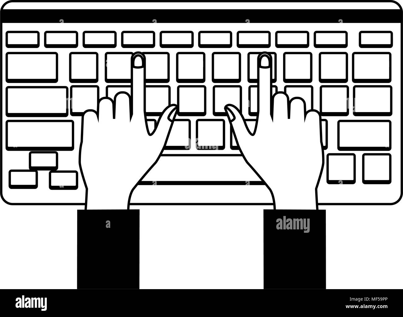 Hands using keyboard on black and white Stock Vector