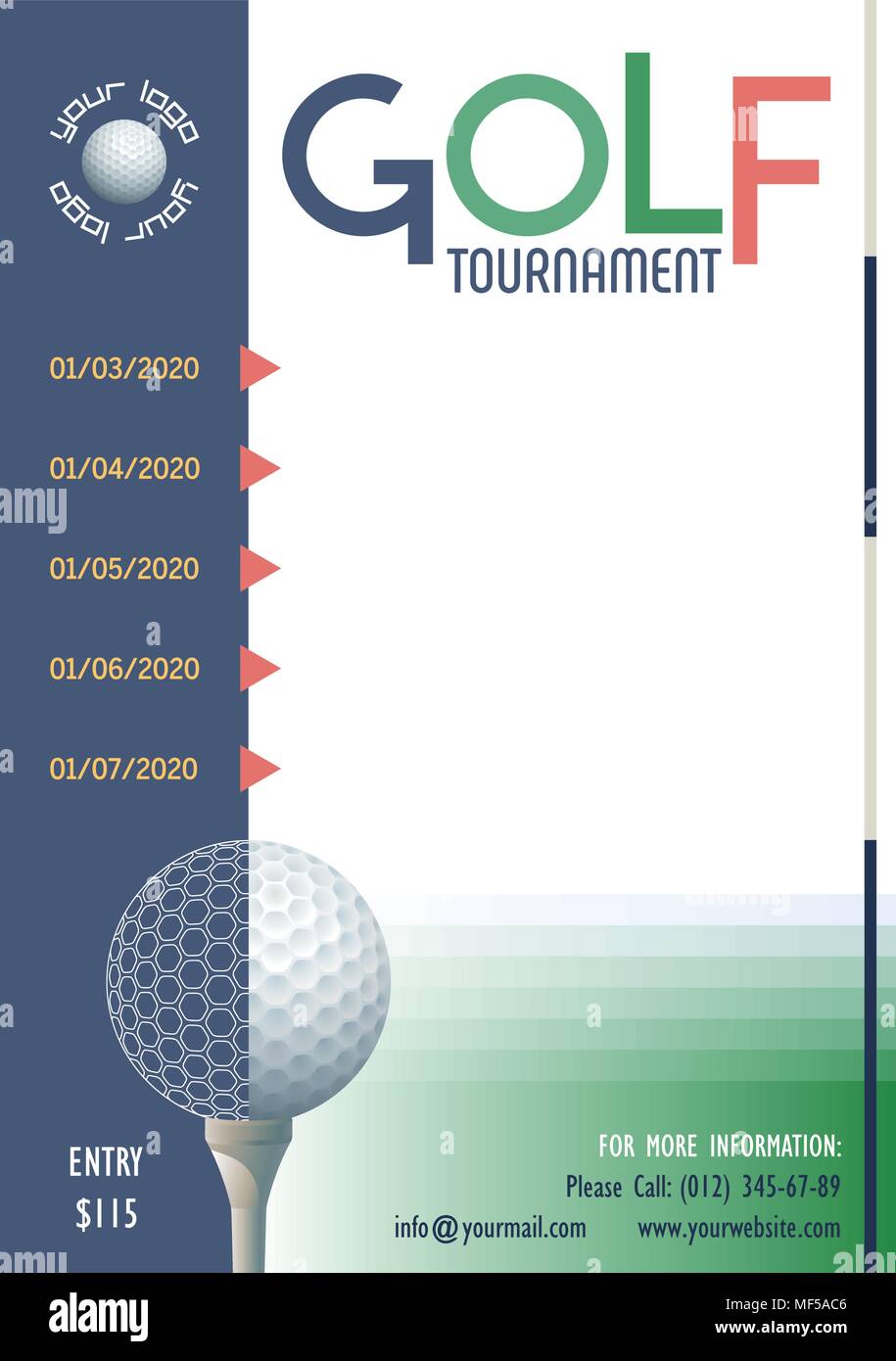 Golf Tournament poster template. Place for your text message. Vector illustration. Stock Vector