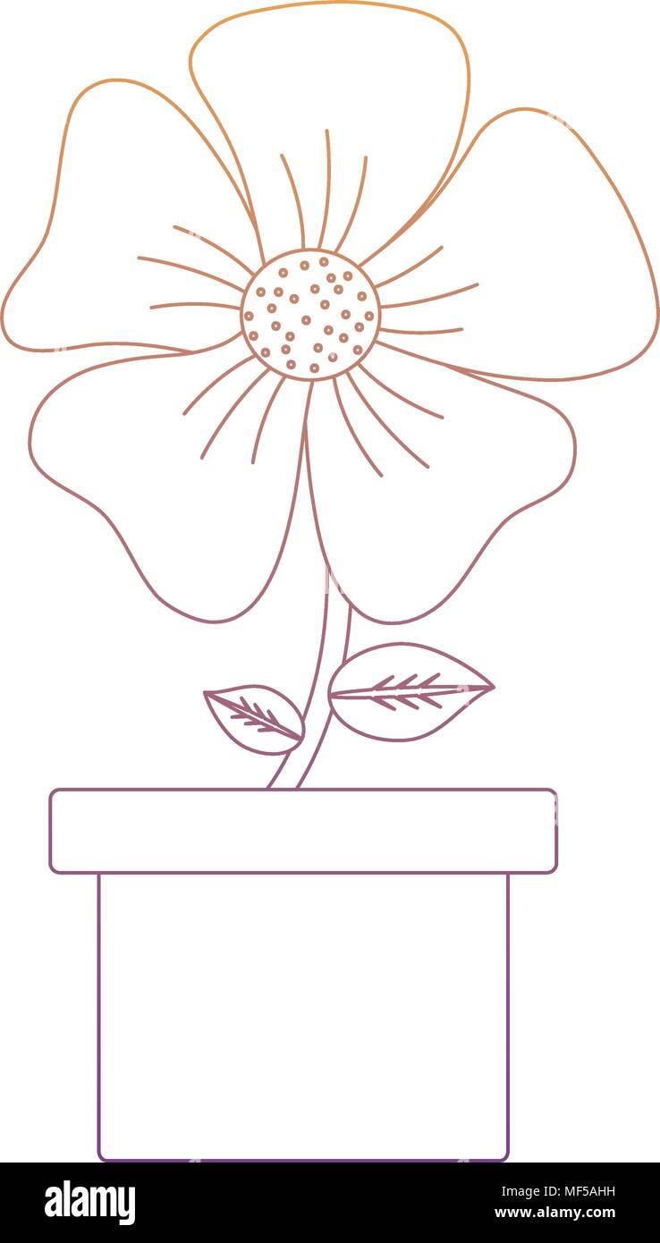 flower plant in a pot over white background, colorful line design ...