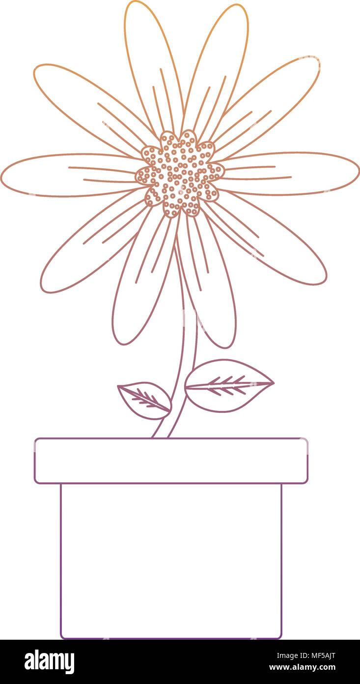 flower plant in a pot over white background, colorful line design ...