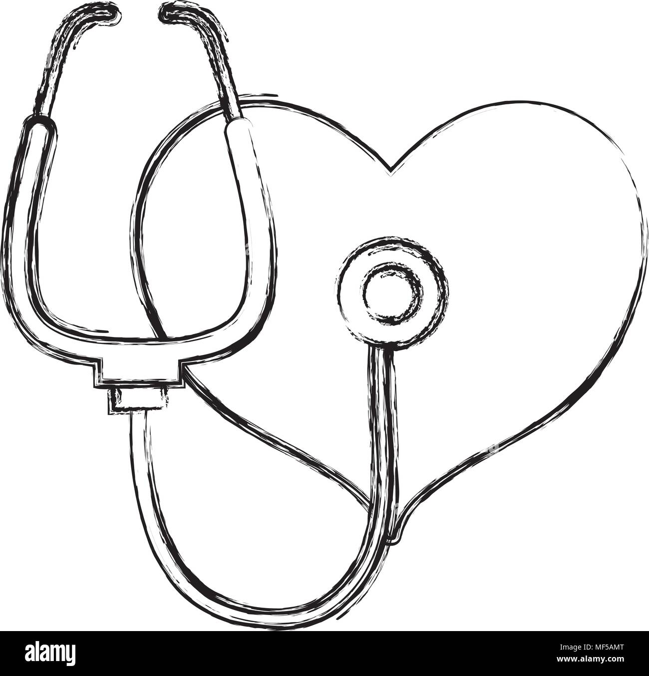 grunge heart with stethoscope tool to rhythm sign vector illustration Stock Vector