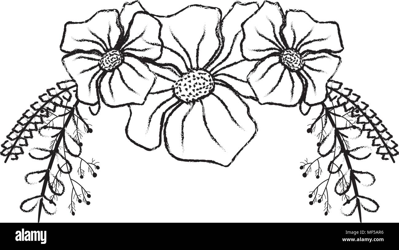 grunge flower with exotic petals and branches leaves vector