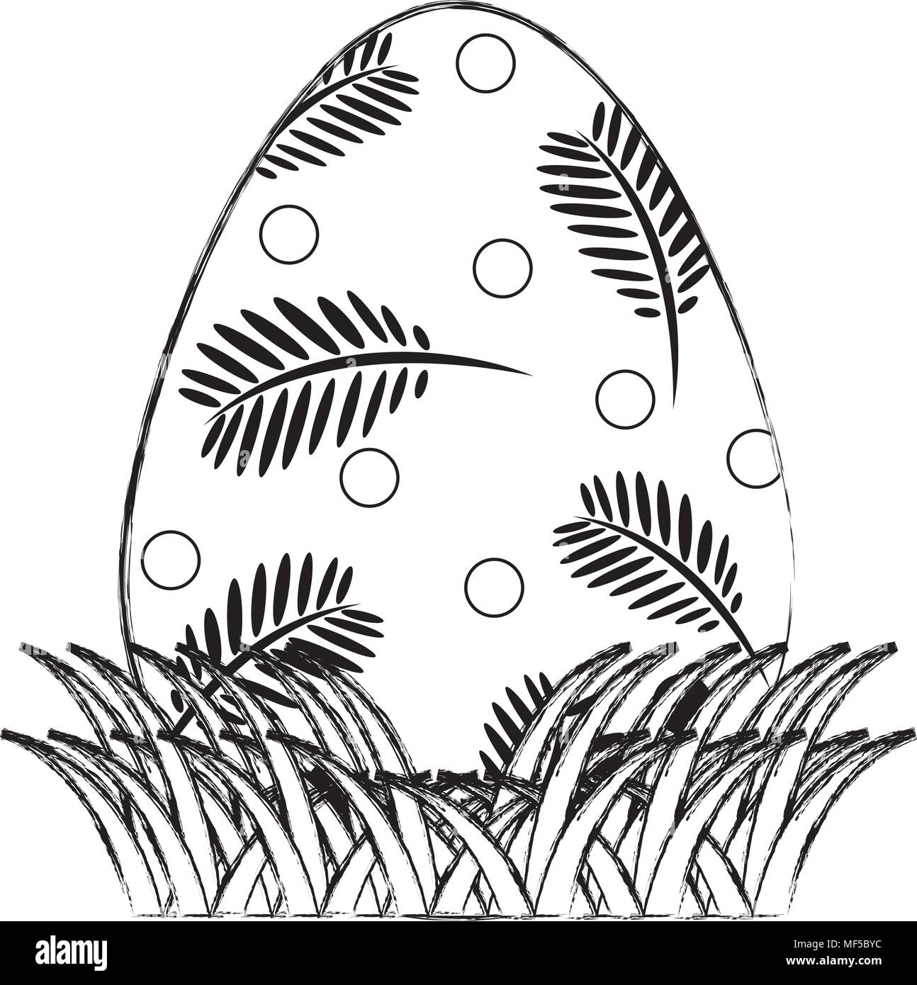grunge egg easter with branches leaves decoration Stock Vector Image ...