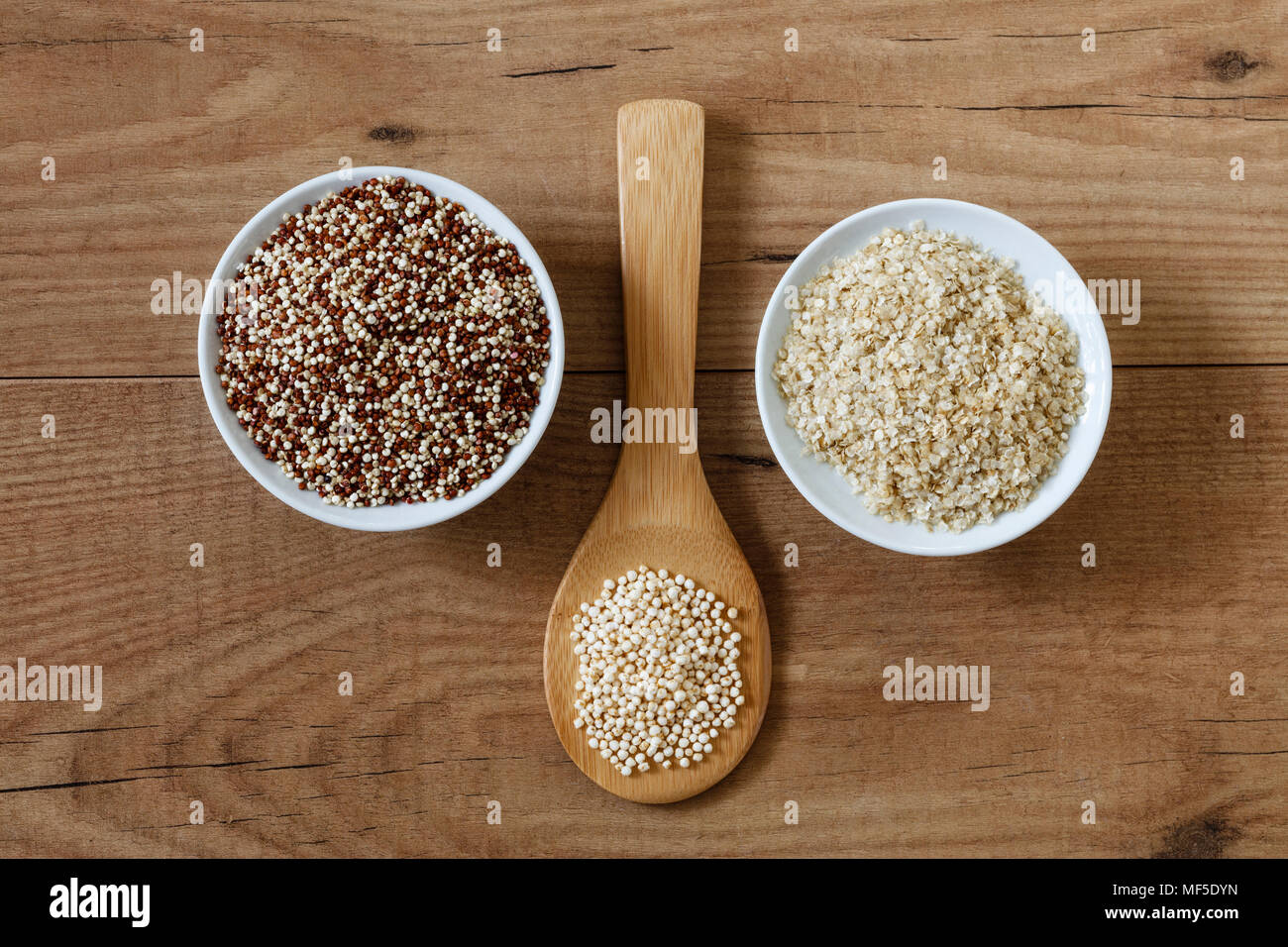 Quinoa graines, puffed quinoa and quinoa flakes Stock Photo