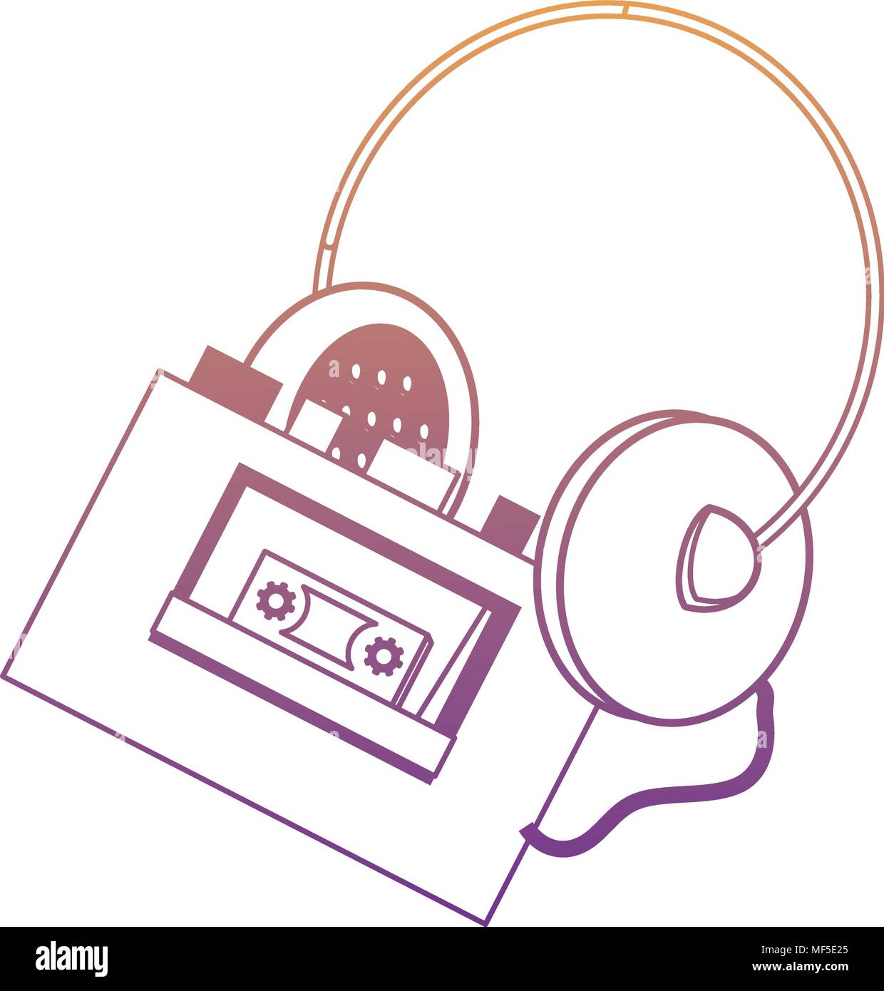 retro music player and headphones icon over white background, vector ...