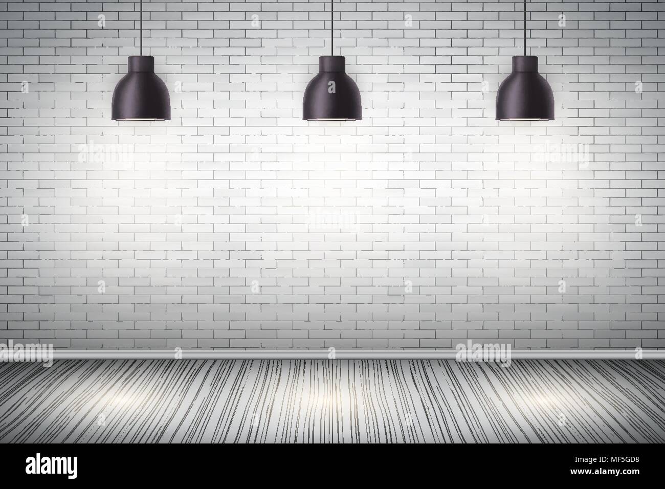 White brick wall room with vintage lamps Stock Vector