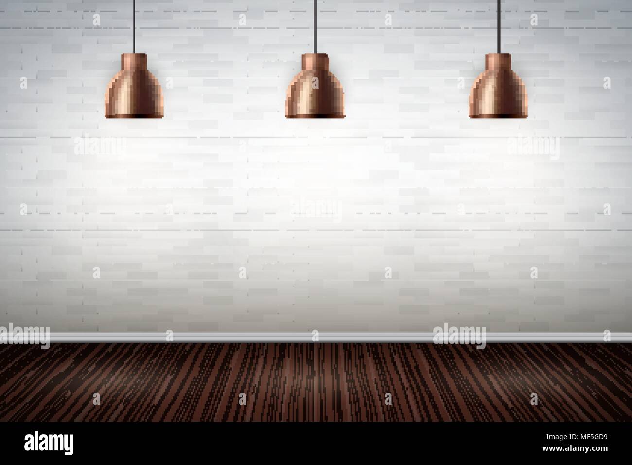 White brick wall room with vintage lamps Stock Vector