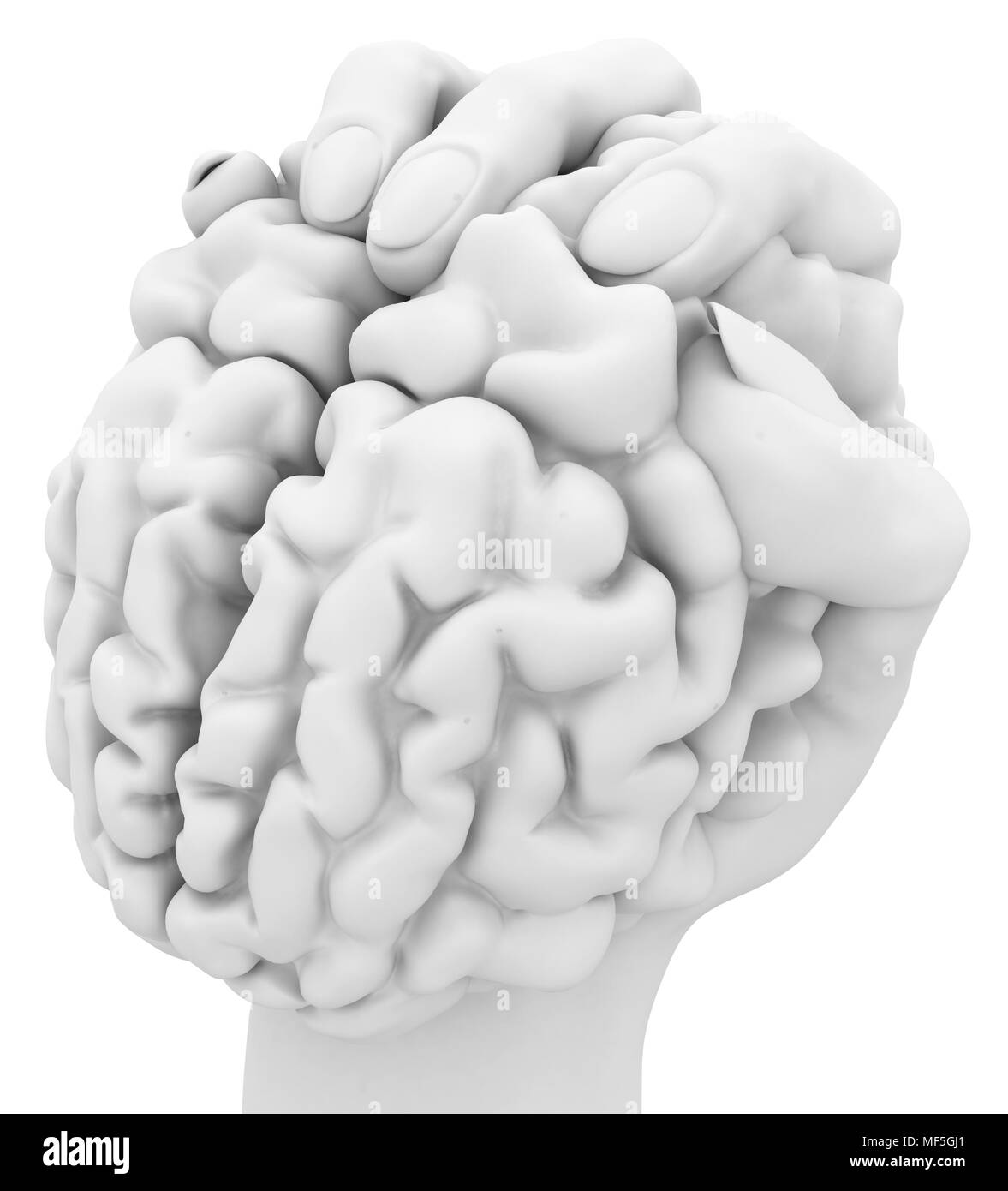 White 3d hand holding a human brain, isolated Stock Photo