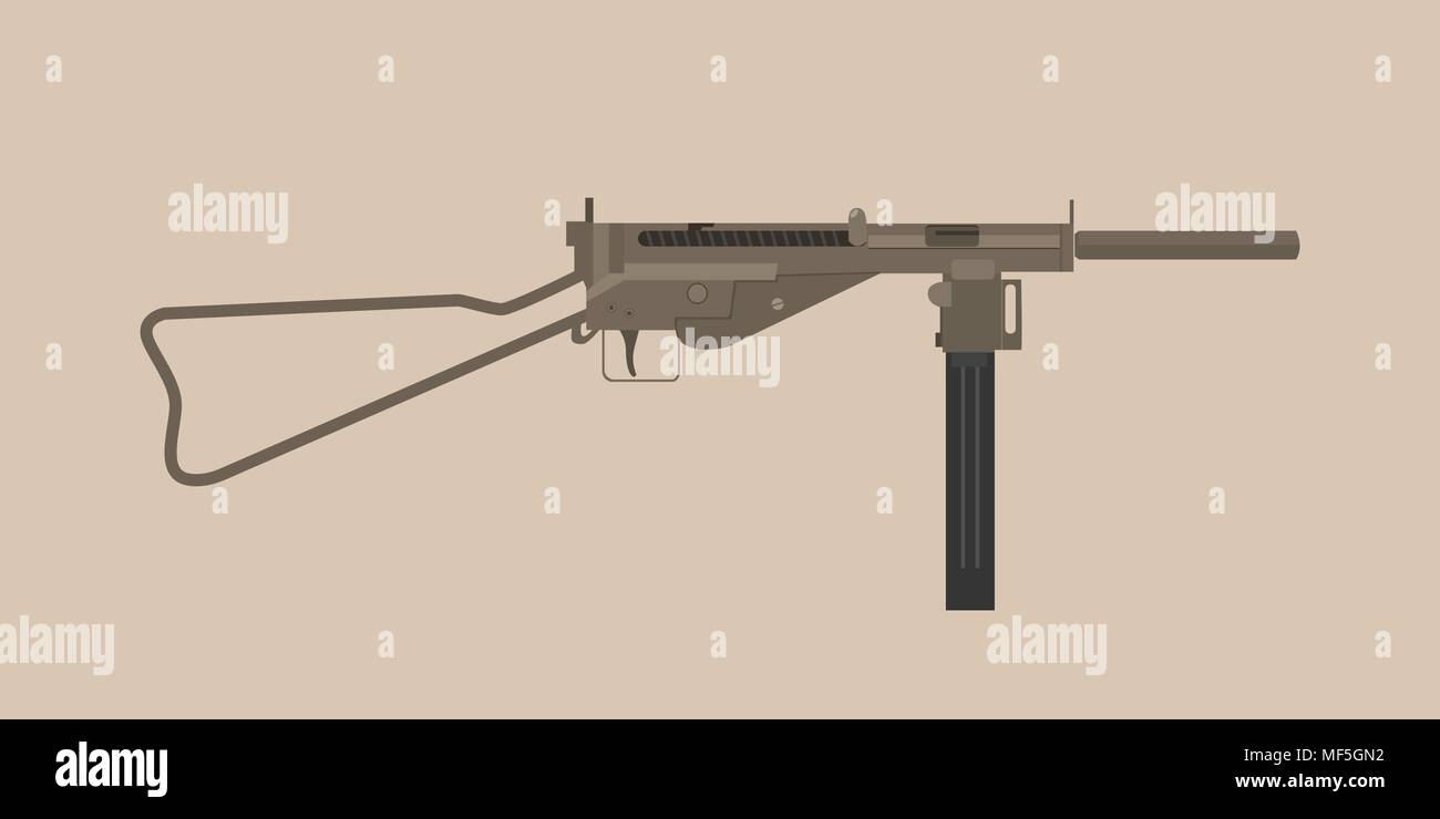 german mp3008 gun world war 1 and 2 submachine gun Stock Vector