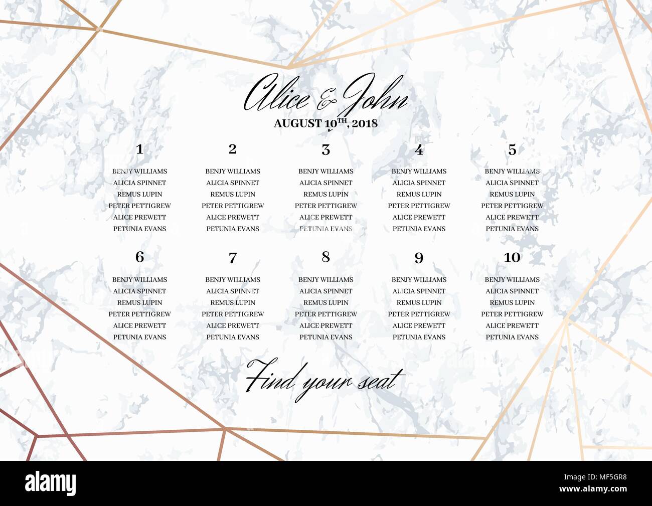 Wedding Seating Chart Poster Template. Stock Vector