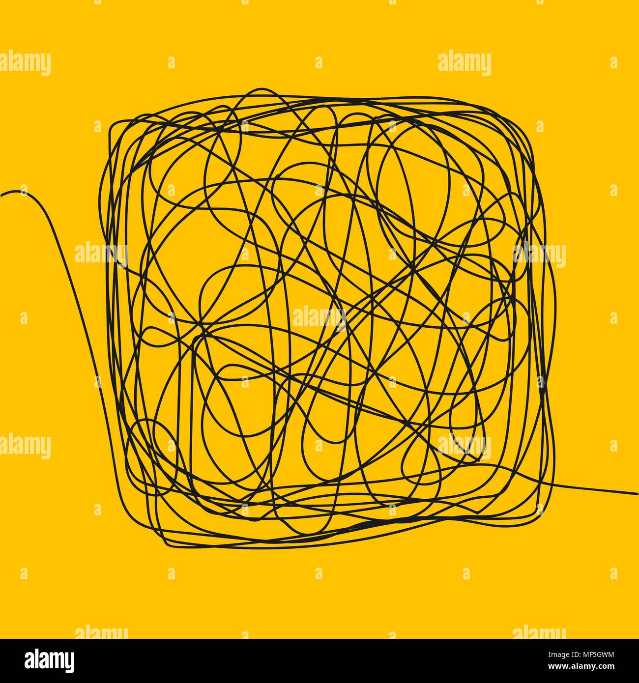 Tangle Scrawl Sketch Vector. Drawing Square. Thread Clew Knot. Chaos ...