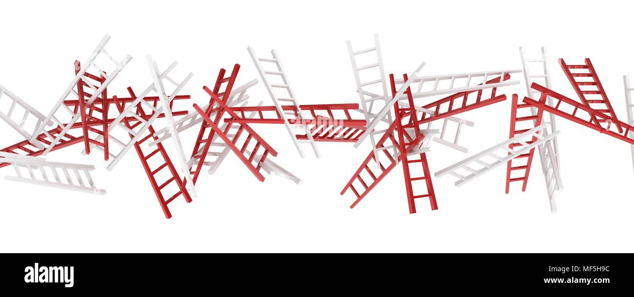 A line of 3d ladders, over white, isolated Stock Photo