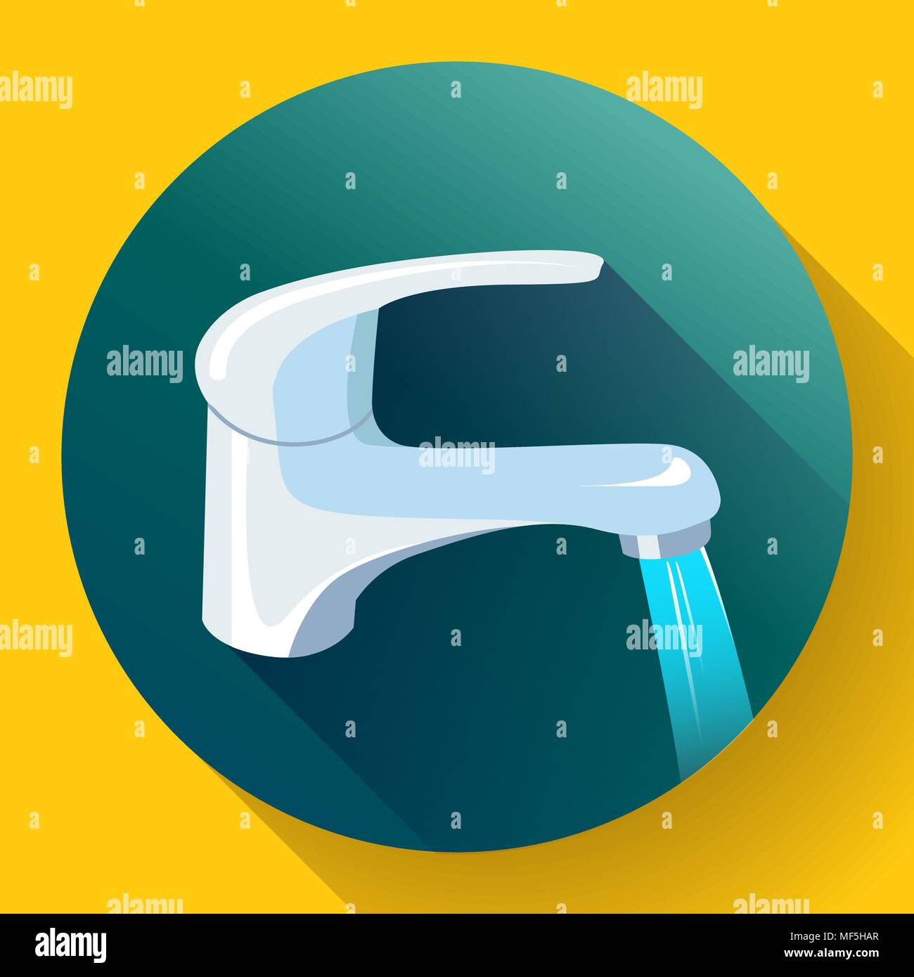 Water tap with flowing water. Metal water faucet icon, faucet water vector Stock Vector