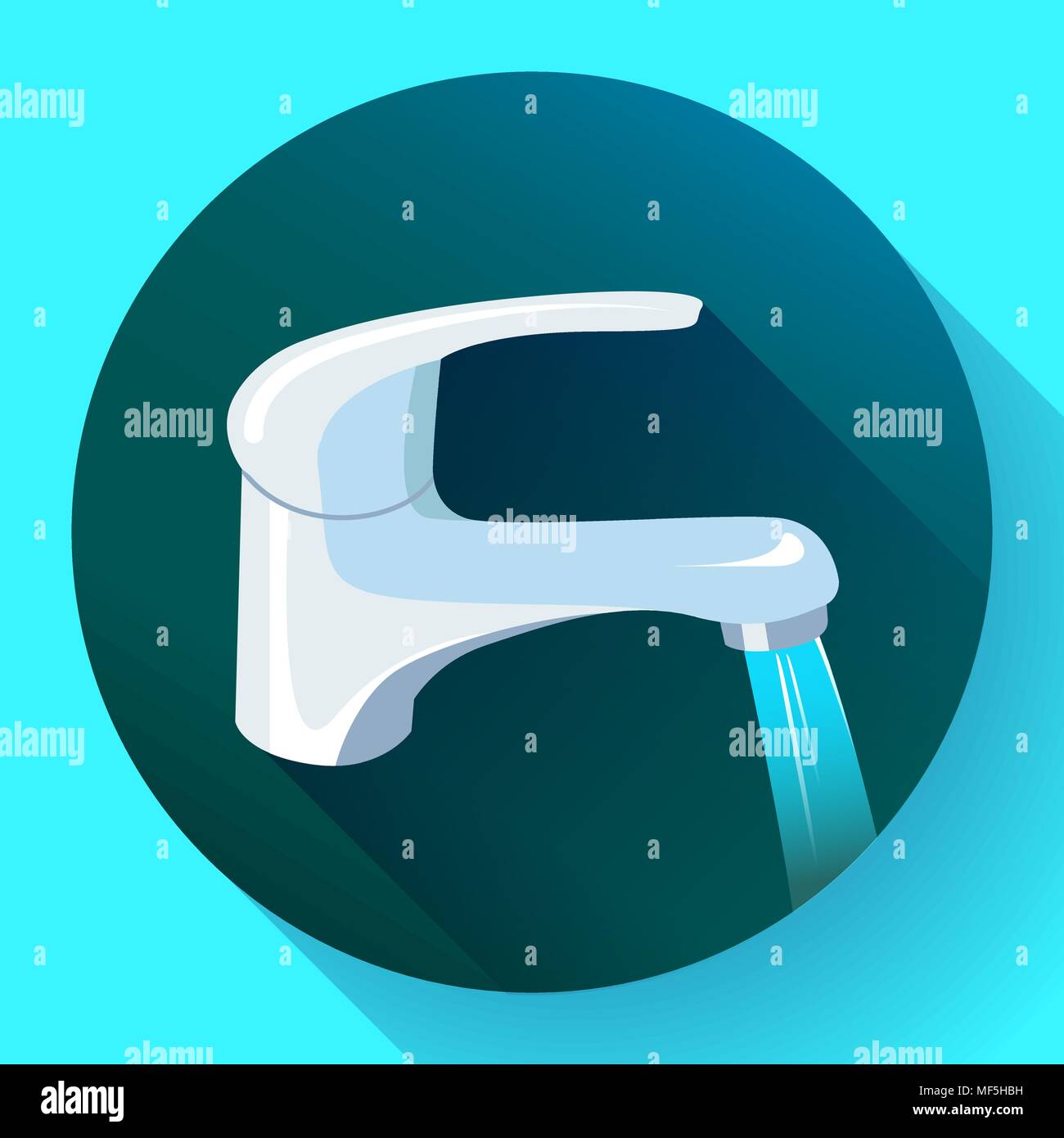 Water tap with flowing water. Metal water faucet icon, faucet water vector Stock Vector