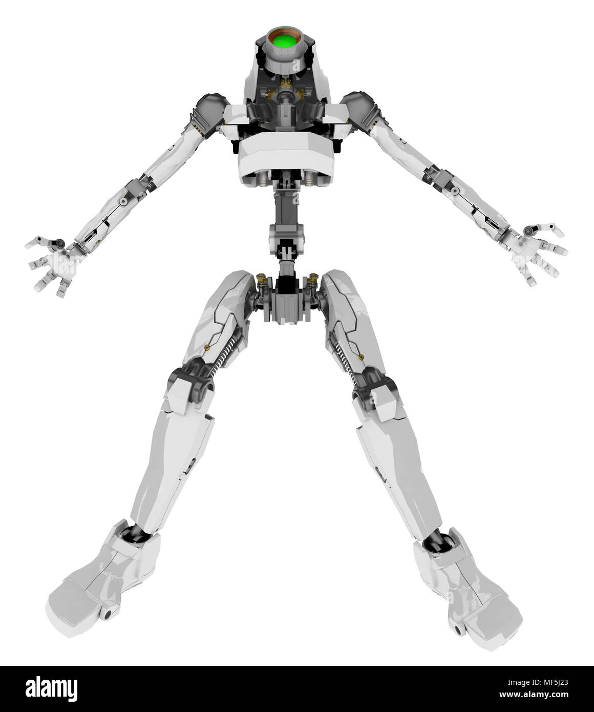 Slim 3d robotic figure, arms legs spread, isolated Stock Photo
