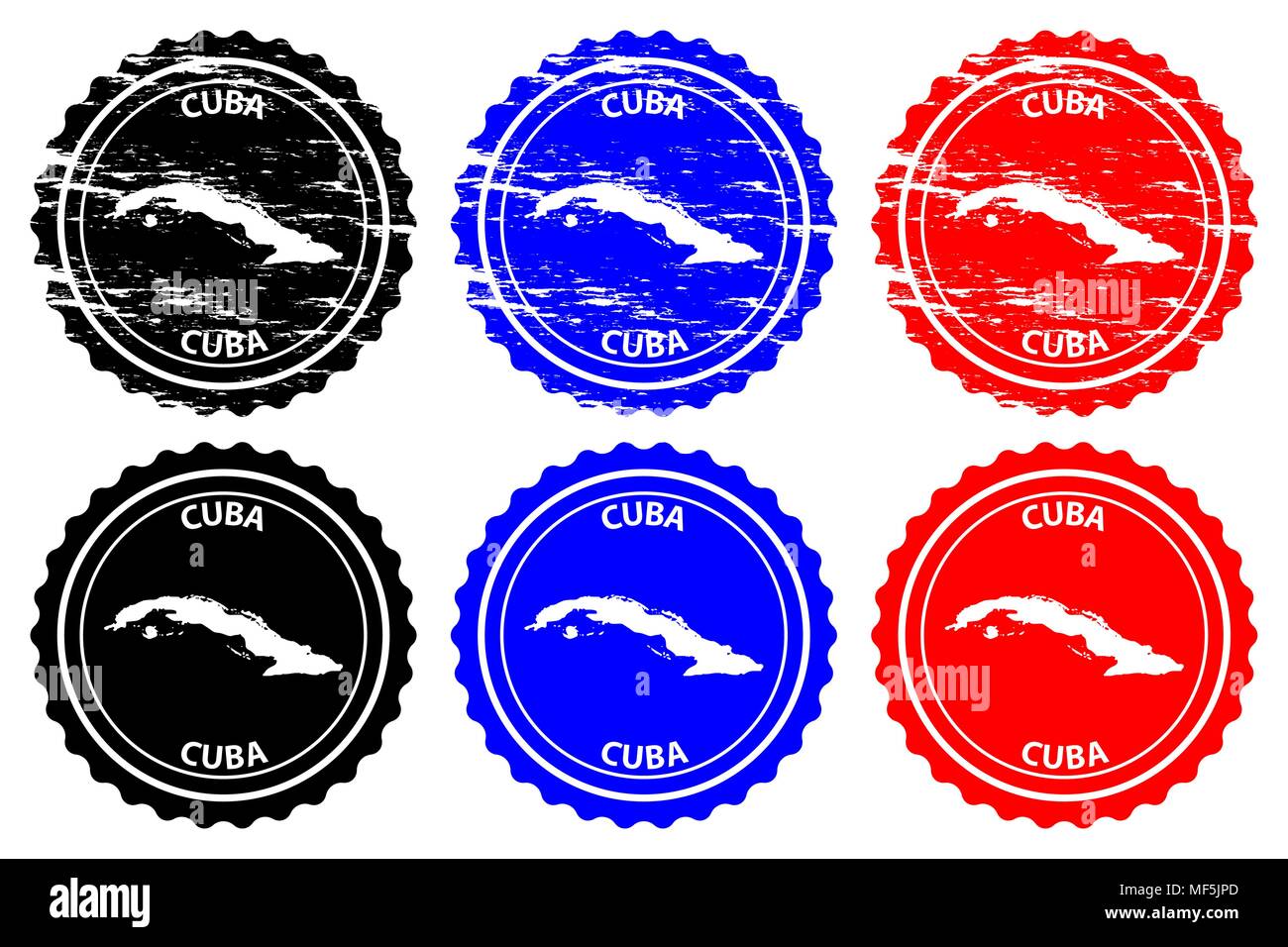 Cuba - rubber stamp - vector, Cuba map pattern - sticker - black, blue and red Stock Vector