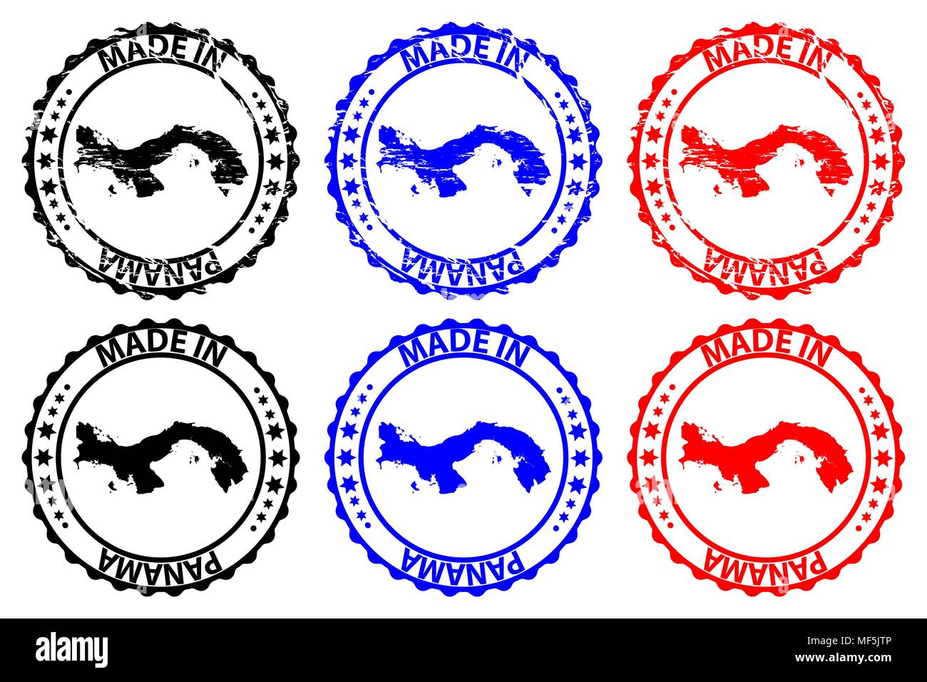 Made in Panama - rubber stamp - vector, Panama map pattern - black, blue and red Stock Vector