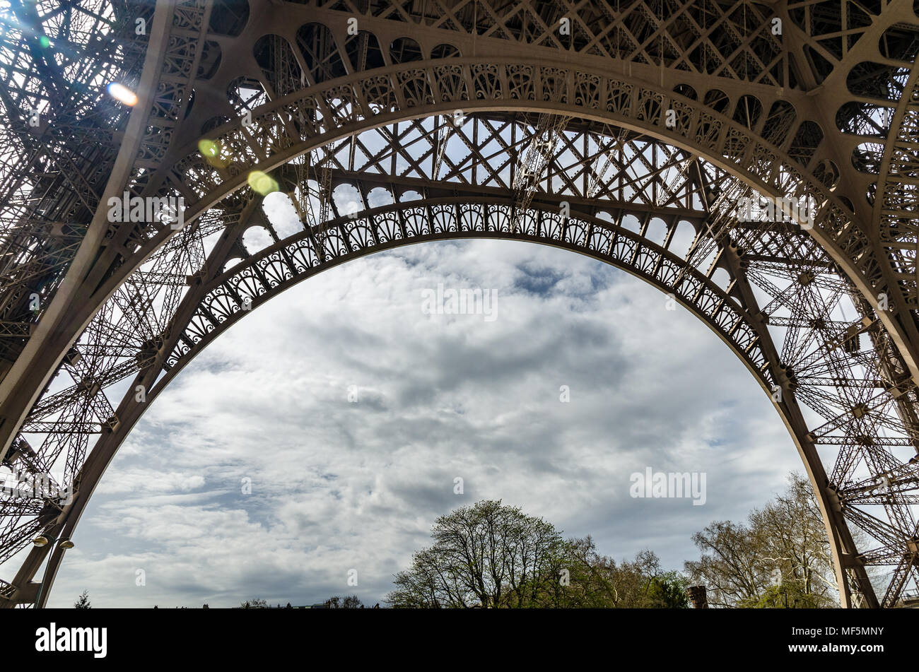 Low angle view of the Eiffel Tower in Paris, France Stock Photo