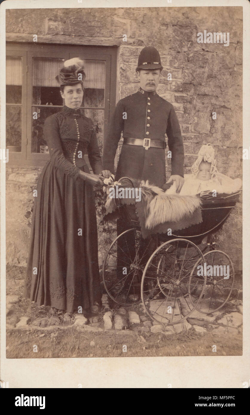 Cabinet Card of Victorian Policeman and His Family Stock Photo